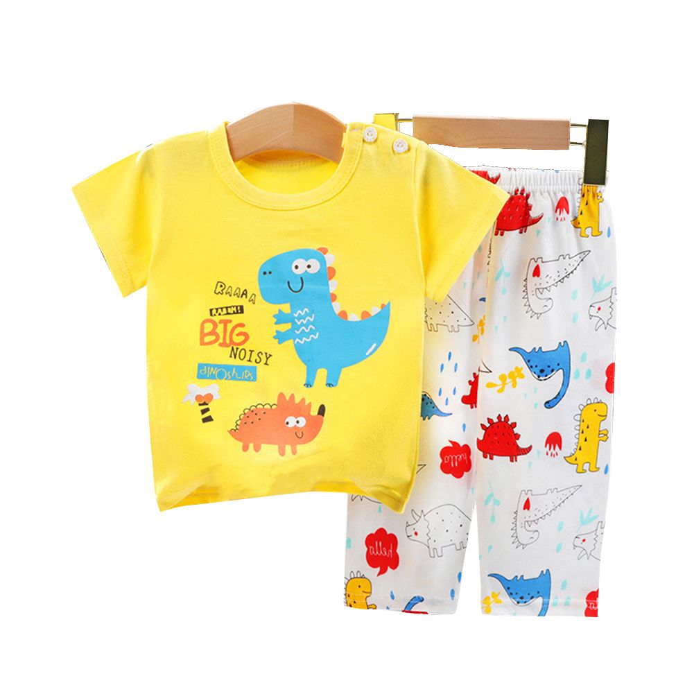Yfashion 2pcs/set Little Kids Cotton Pajamas  Sets Short-sleeved -shirt rousers ewear Sleepwears Suit color