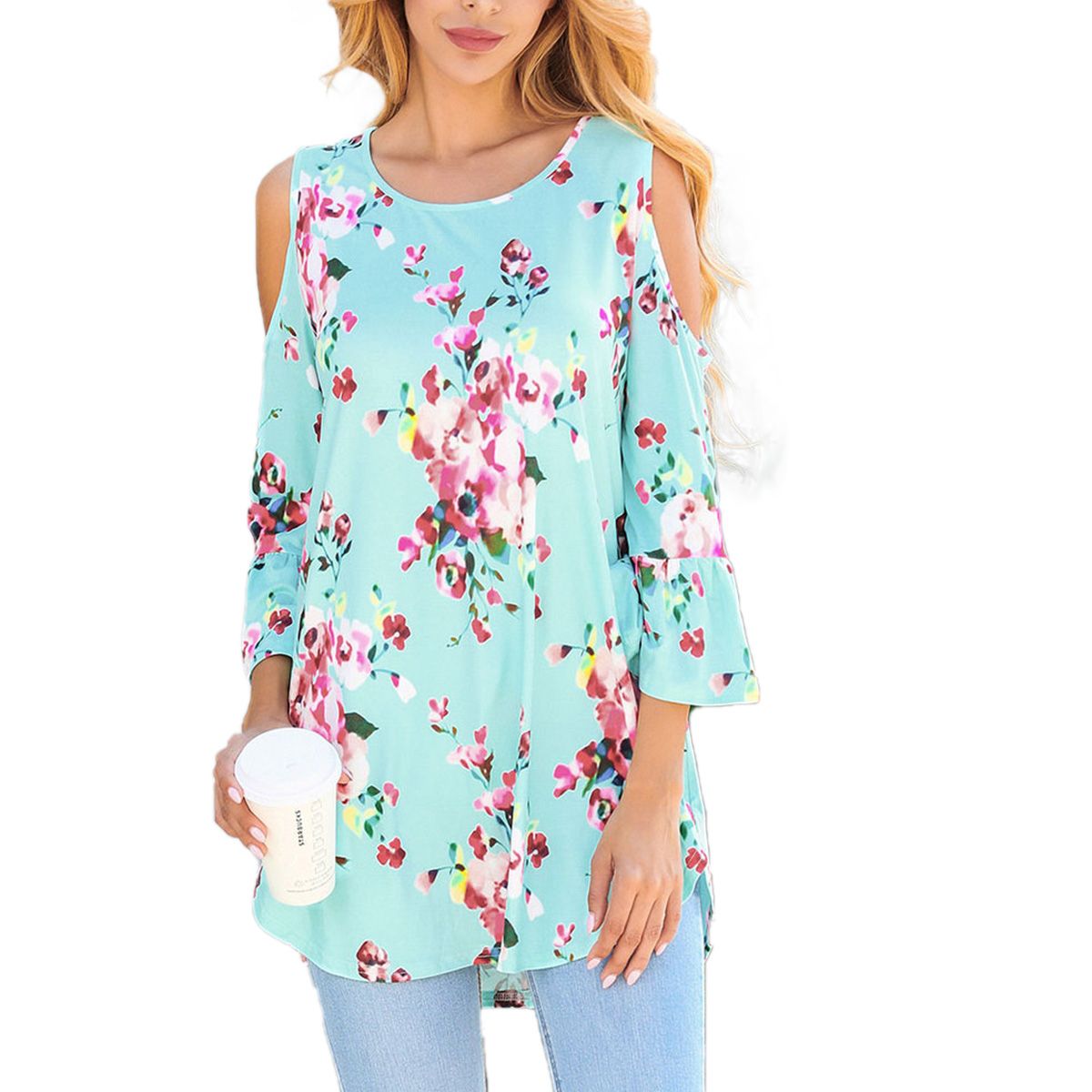 New  Off-the-shoulder Top Young Girls Fashion Print Pullover Casual Style Clothes