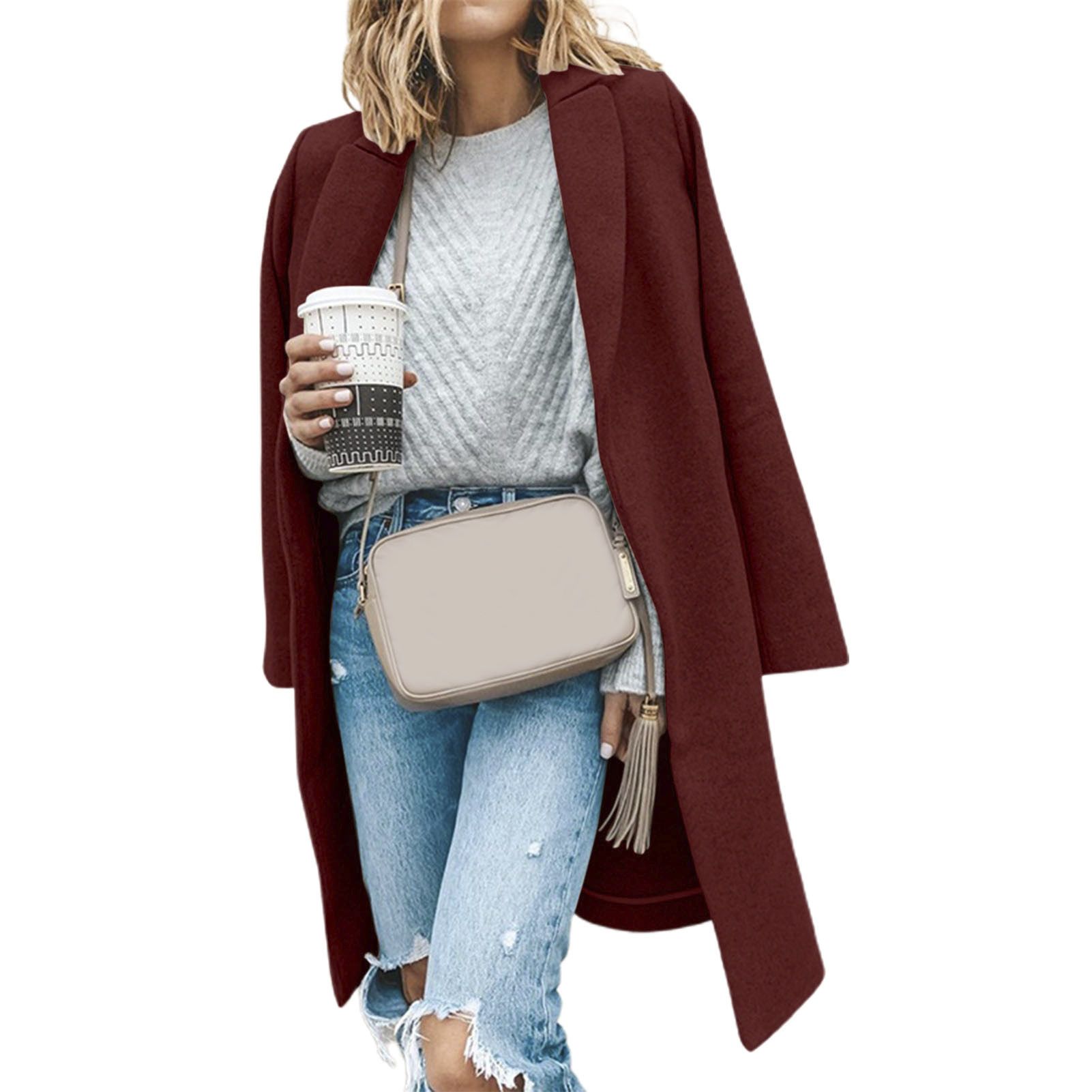 Woolen Cardigand-length Lady Pure Color Long Woolen Cardigan