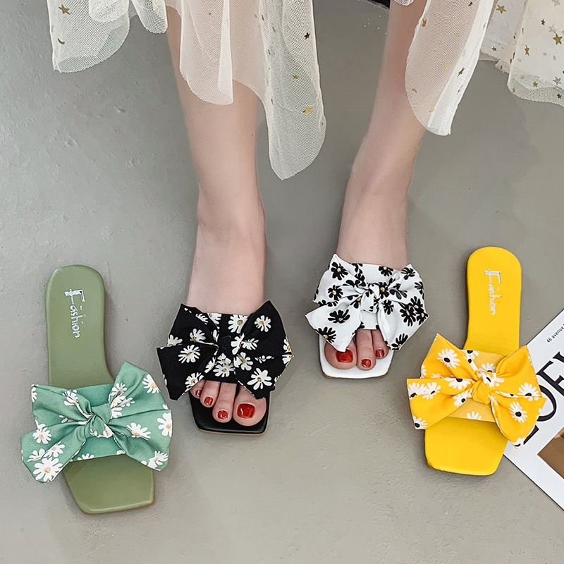 Women Sandals Casual Open Toe Bowknot Flat Slippers Summer Outdoor Flat Shoes