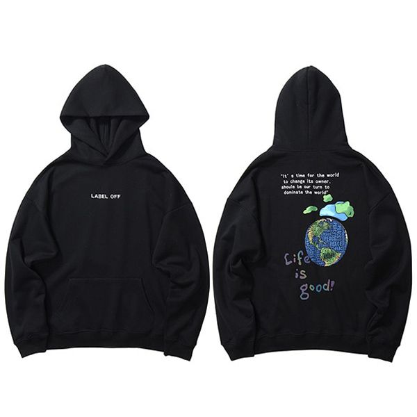 Hop Streetwear Hoodies Sweatshirt Globe Print Men Harajuku Pullover Hoodie Winter Fleece Cotton Autumn Sweatshirt Loose