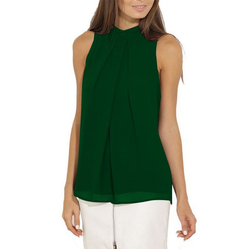New Summer Sleeveless T-shirt Women Tees Loose Chiffon T Shirt Female Casual Solid Color Hot Selling Tshirt Tops