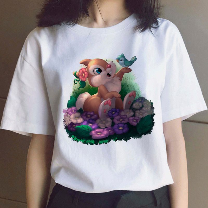 Disney Bambi Kawaii Anime Uni T Shirt Men Women Harajuku Cute Manga T-shirt Graphic Couple Tshirt Casual Top Tees Male Female