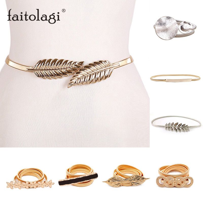 Elastic Belts Women Girl Stretch Skinny Waist Belt Flower Leaf Shape Wedding Designer Metal Female Belt cinturones para mujer