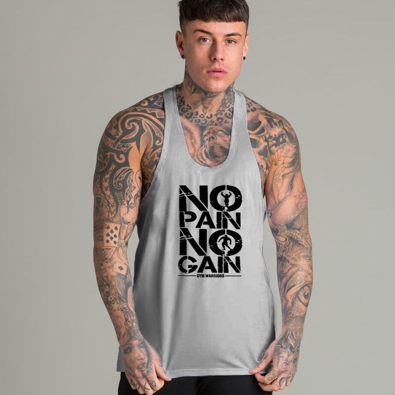 No Pain No Gain Gym Clothing Bodybuilding Stringer TaTop Men Muscle Y Back Fittness Sleeveless Shirt Man Cotton Tanktop