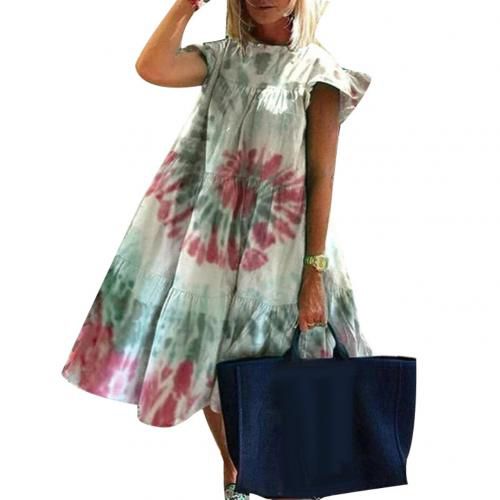 dresses for women 2021 Casual Summer O Neck Short Sleeve Floral Print Large Hem A Line Dress party dress women elegant Black xxl