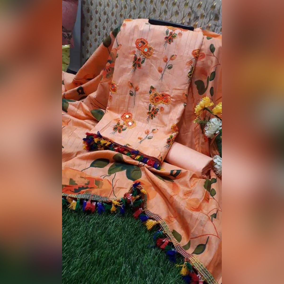 Alita Mart Featuring New Indian floral design Cotton Embroidery Three Piece
