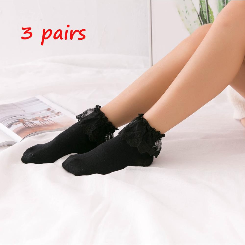 Women Lovely Happy Harajuku Ankle Women Socks Short Warm Cotton Vintage Lace Ruffle Frilly Sock Ladies Princess Girl White Socks