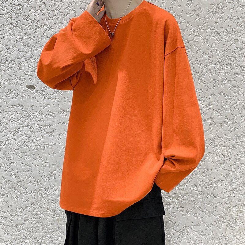 Loose Sweatshirts Men Solid T Shirt Neutral Streetwear Fashion Women Korean Clothes Cotton Pullover Long Sleeve T-shirts Man