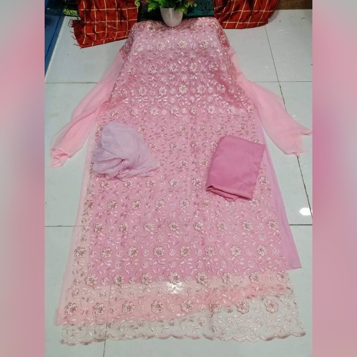Fabric Embroidered Cotton Net Unstitched 4 Piece | New Design 4 Piece | New Color 4 Piece .