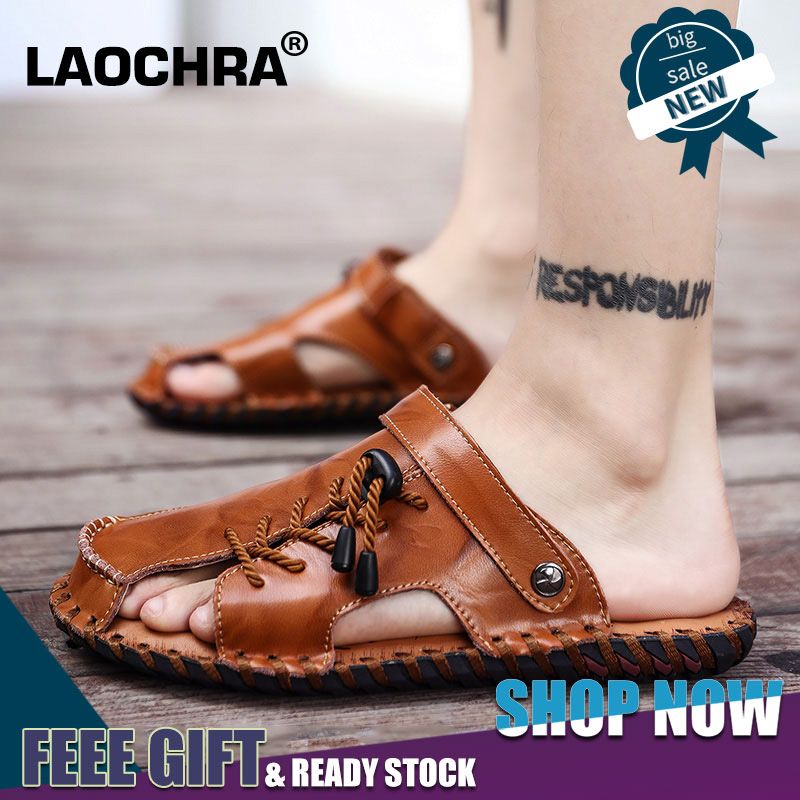 Men Sandals Leather Soft Sole Beach Sandals For Men Big Size 38-47 Fashion Non Slip Outdoor Slippers Men Casual Shoes