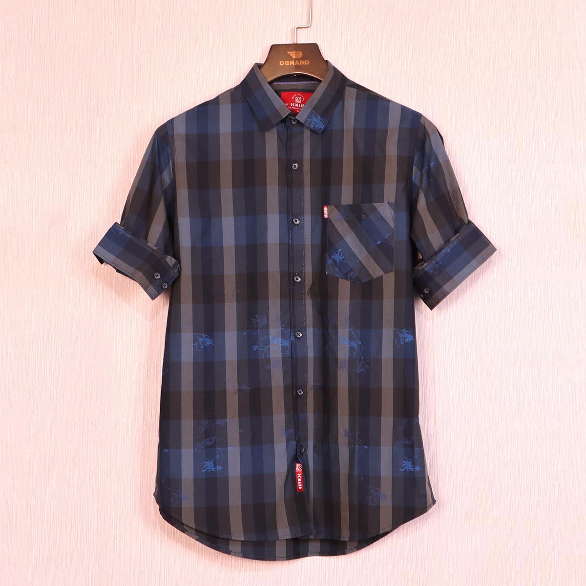 Demand Blue Color Checked Stylish Casual Long Shirt for Men