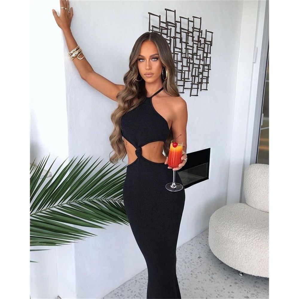 Townlike Her Knitted  Dress Women Backless 2021 Summer Tament Elegant Slim Bodycon Dress Midi Long Dresses Vestidos