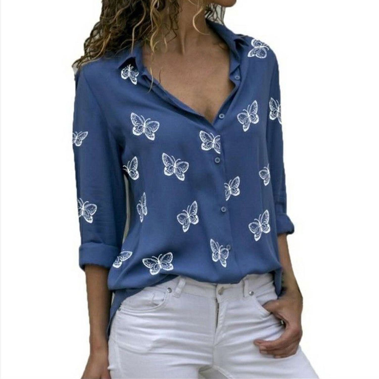 Spring Shirt Simple Butterfly Printed Women Spring Blouse