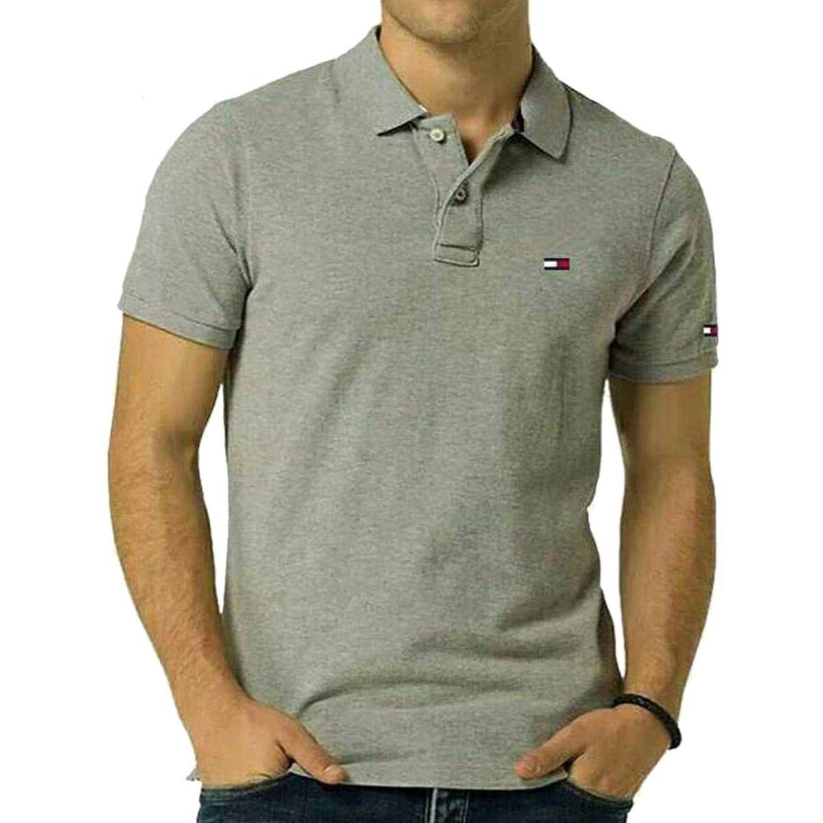 Dark Ash Cotton Casual Polo Shirt for Men