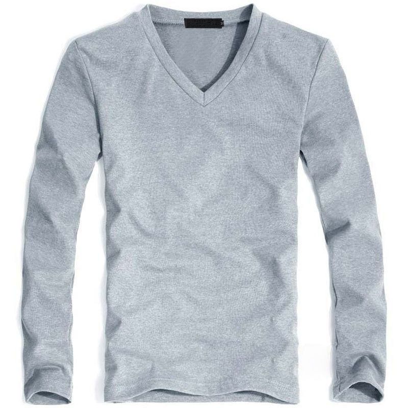 Elastic Mens T-Shirt V-Neck Long Sleeve Men T Shirt For Male Lycra And Cotton T-Shirts Man Clothing TShirt Brand Tees