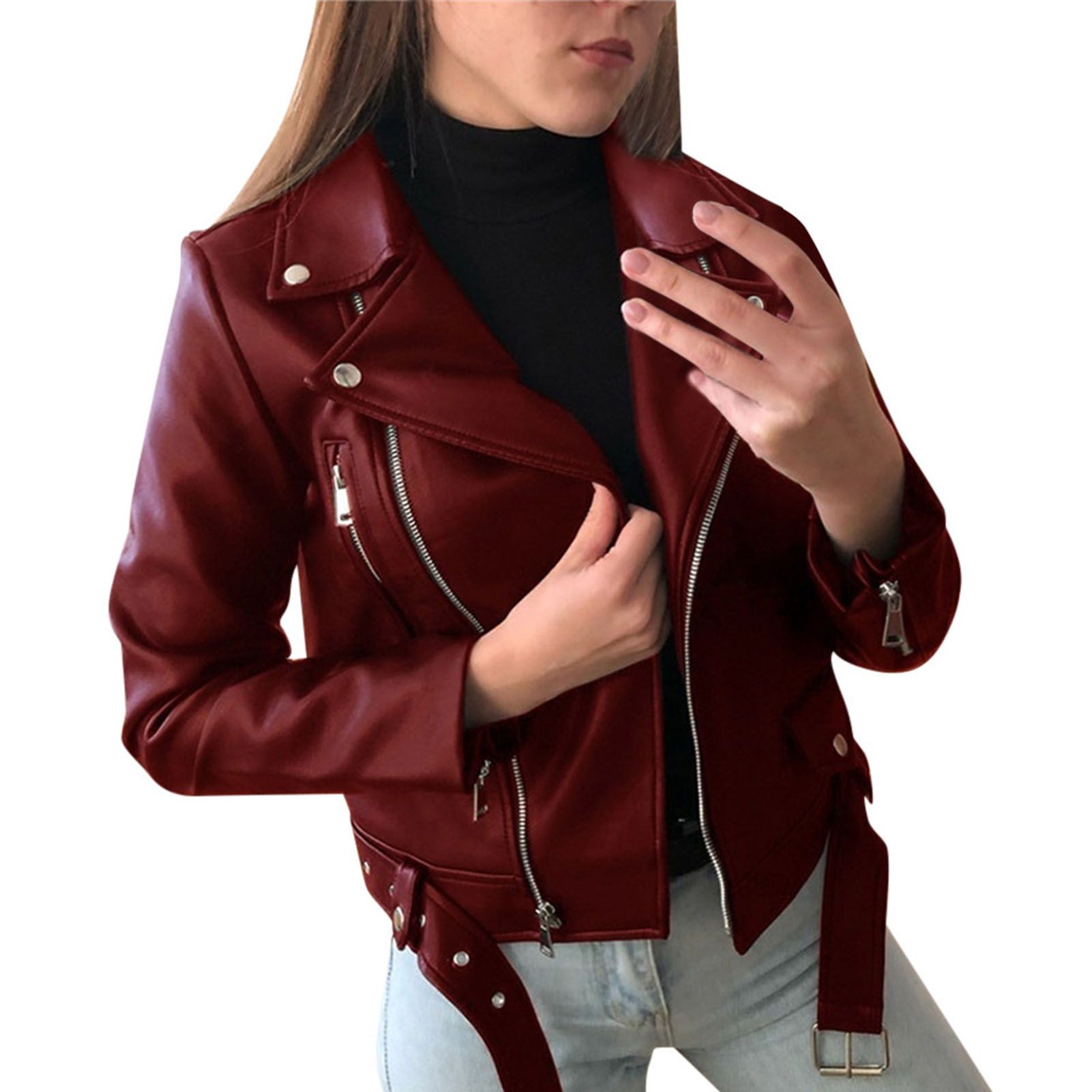 Biker Jacket Solid Color Skin-friendly Biker Jacket