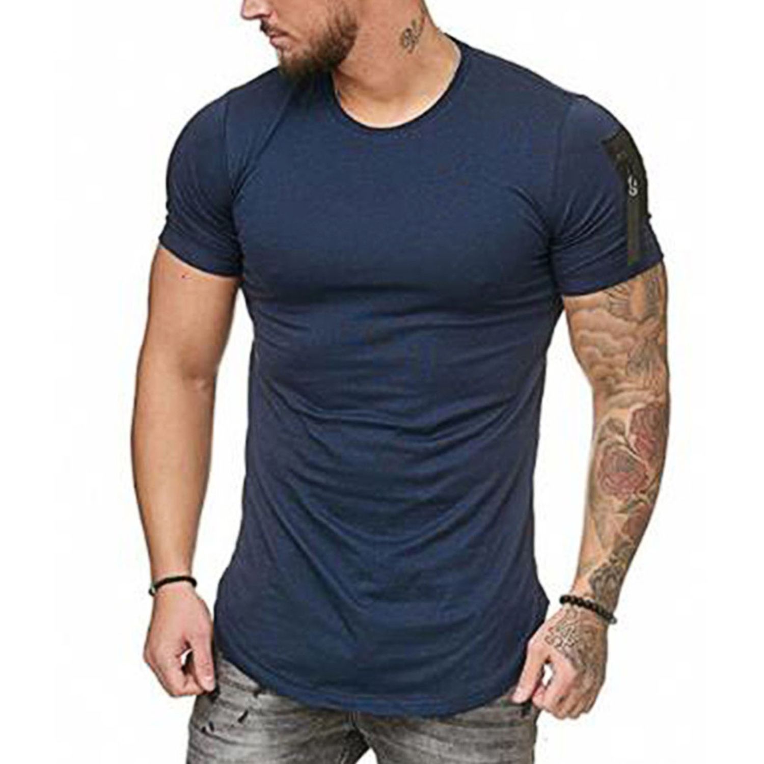 Men Tops Short Sleeve Breathable Cotton Blend Crew-Neck Top for Daily Life