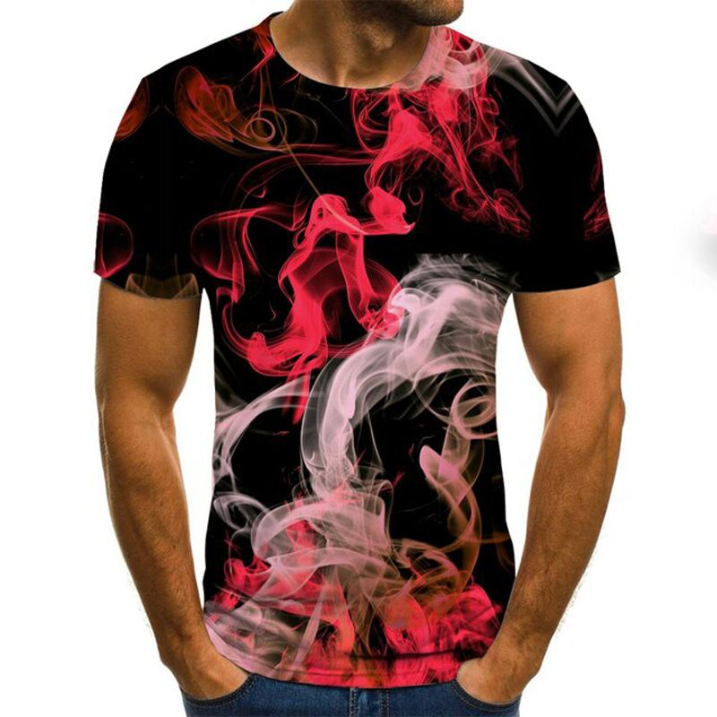 flame men's T-shirt summer fashion short-sleeved 3D round neck tops  element shirt trendy men's T-shirt