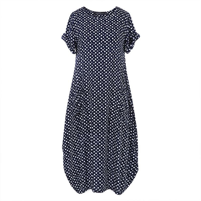 Fashion Summer Printed Dress Women's Sundress ZANZEA 2021 Short Sleeve Tunic Maxi Vestidos Female Casual Polka Dot Robe Oversize