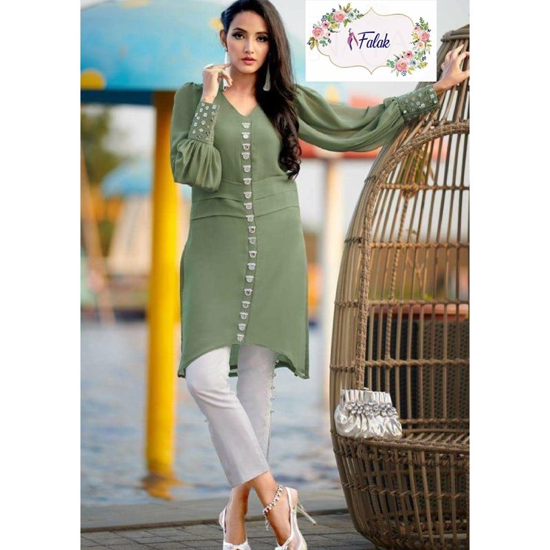 Olive Color Double Georgette Kurti for Woman