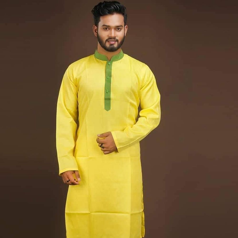 Yellow Cotton Panjabi for men