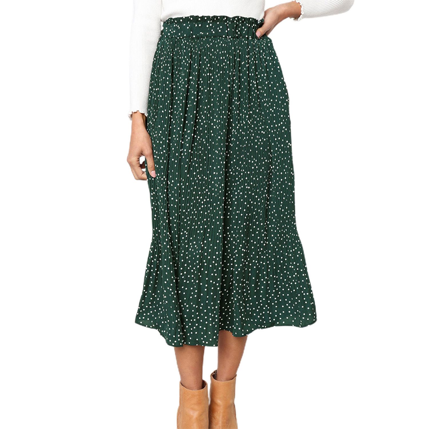 Office Skirt A-Line Dot Print Pleateddi Skirt