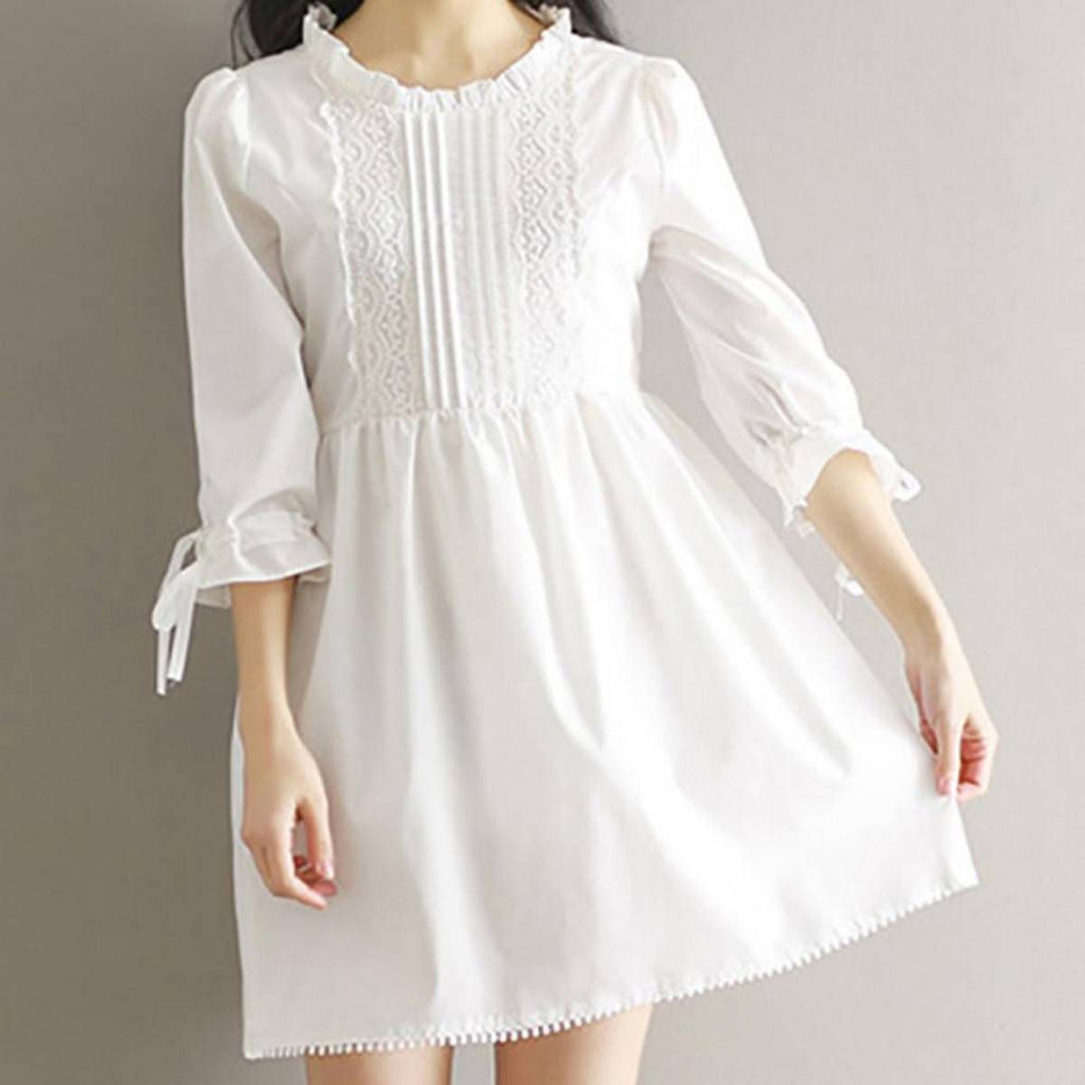 White Dress Lovely Sweet Girl Japanese Style Lace Dress Summer White Skirt