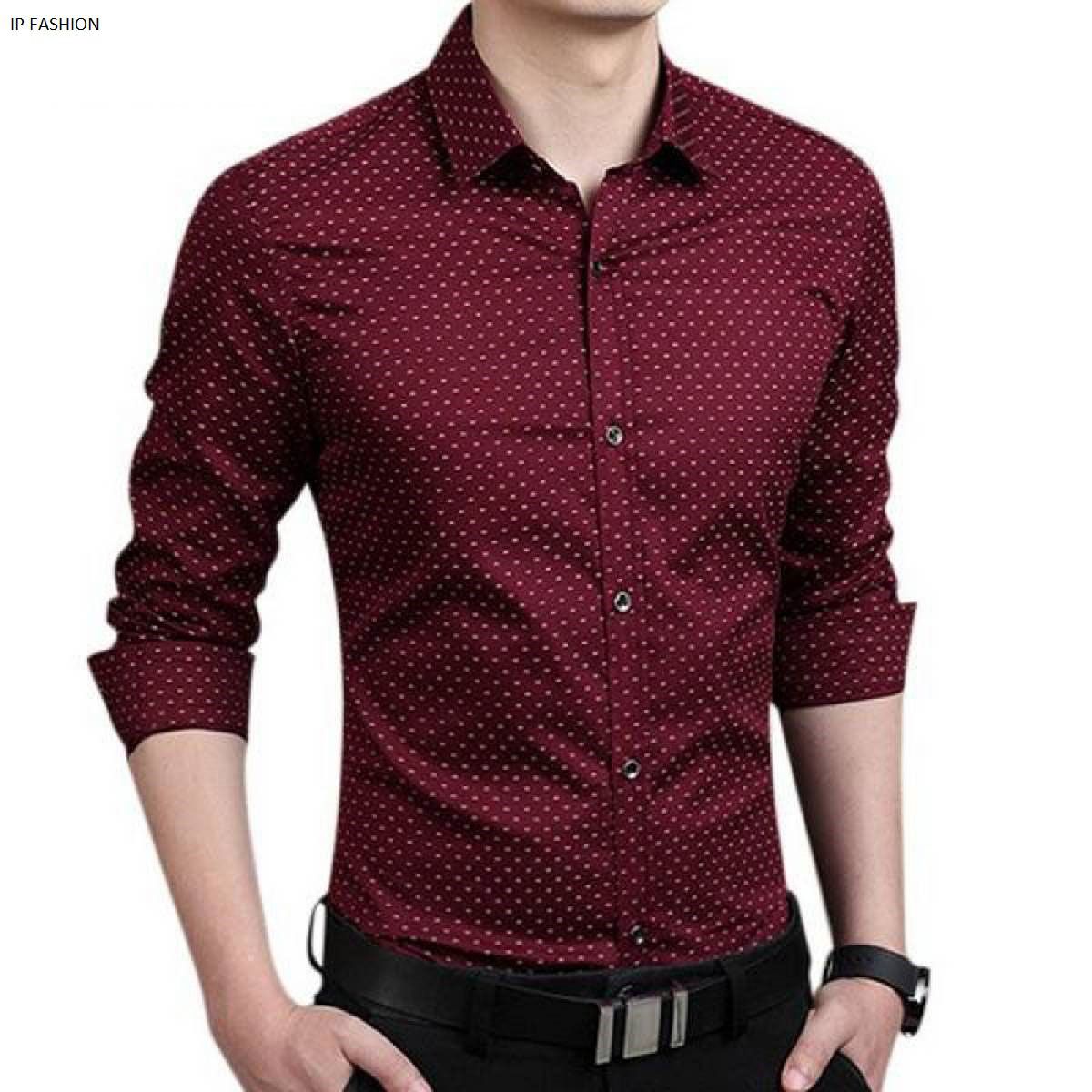Maroon Color Ball Print Design Casual Shirt For Men From Ip Fashion - Denim Shirt For Men