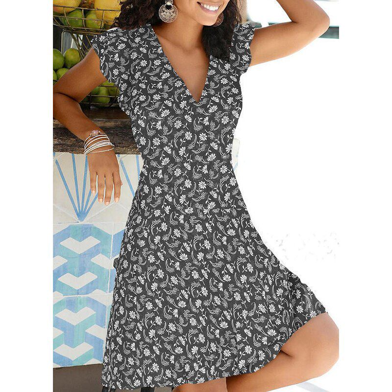 Summer V Neck Floral Print Party Dress Women Vintage Sleeveless Tank Mini Dress Spring Loose Plus Size A-Line Dress 2021