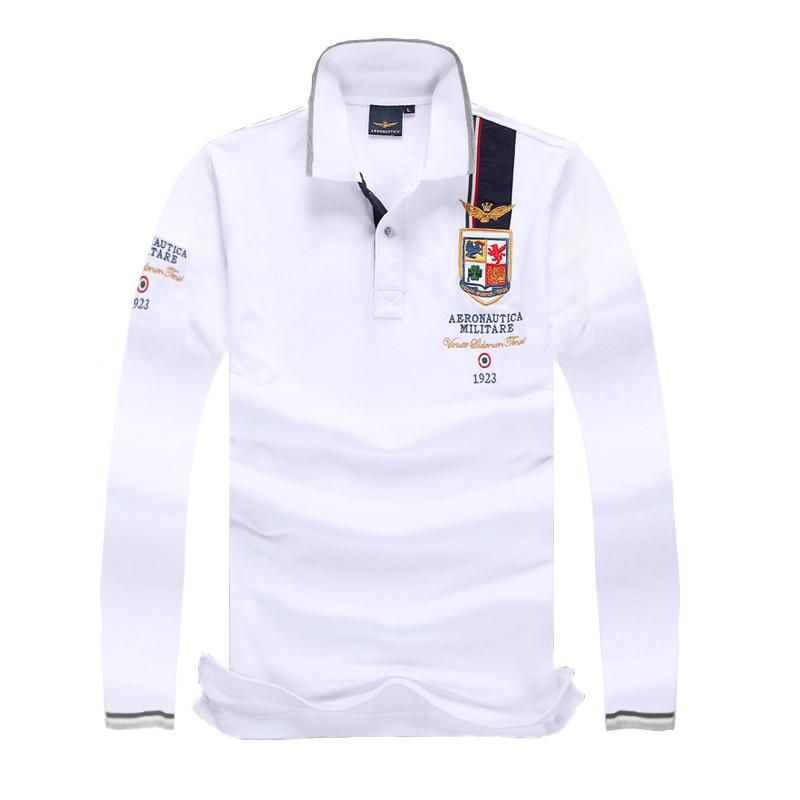 Aeronautica Militare Men's Long Sleeves Polo Shirt Badge Logo Polo Shirt Casual Shirt Sweatshirt