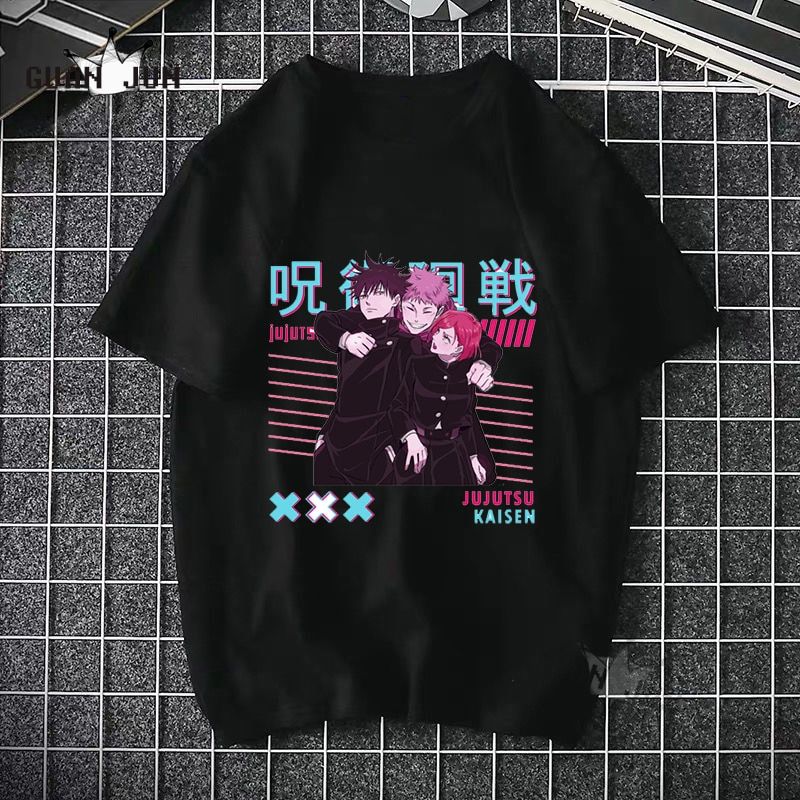 EU Size 100% Cotton Men T Shirt Jujutsu Kaisen Yuji Itadori Tops Japan Style Anime Manga Summer Black Short Sleeved Tshirt Women