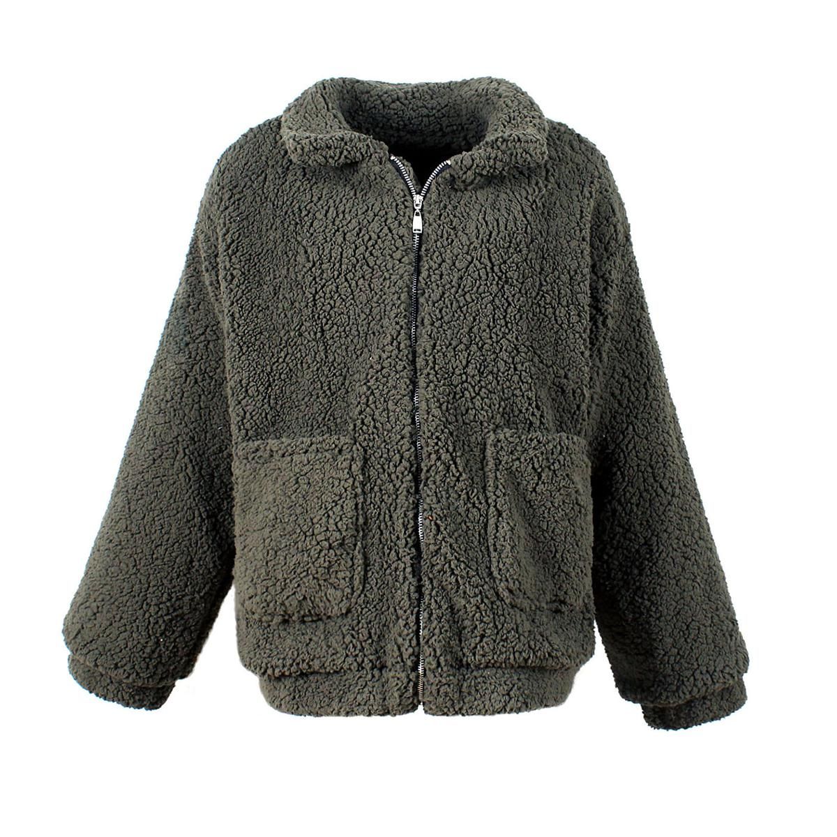 Fluffy Cardigan Cold Resistant Lapel Solid Color Zipper Women Fluffy Coat