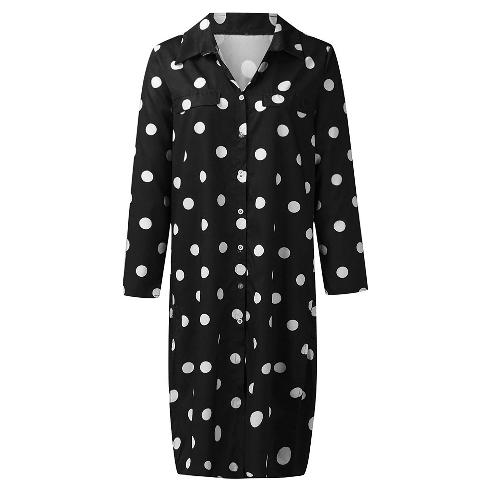 Women Dress Turn-Down Collar Single ed Lady Long Shirt Dress
