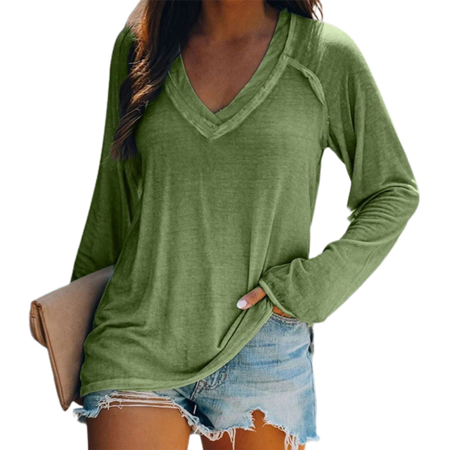 T-shirt Long Sleeve Elegant Pure Colors Blouse