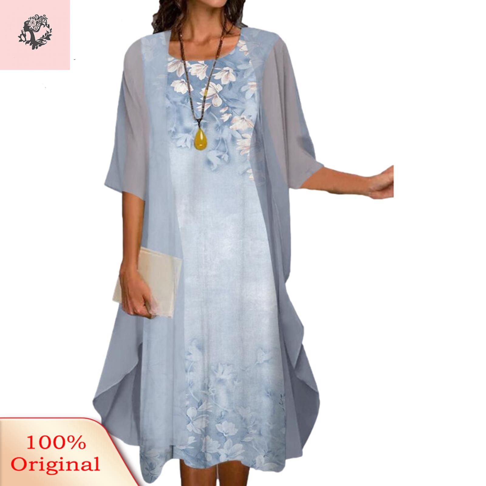 Cardigan Dress Set Round Necks Vintage Chiffondi Dress Set