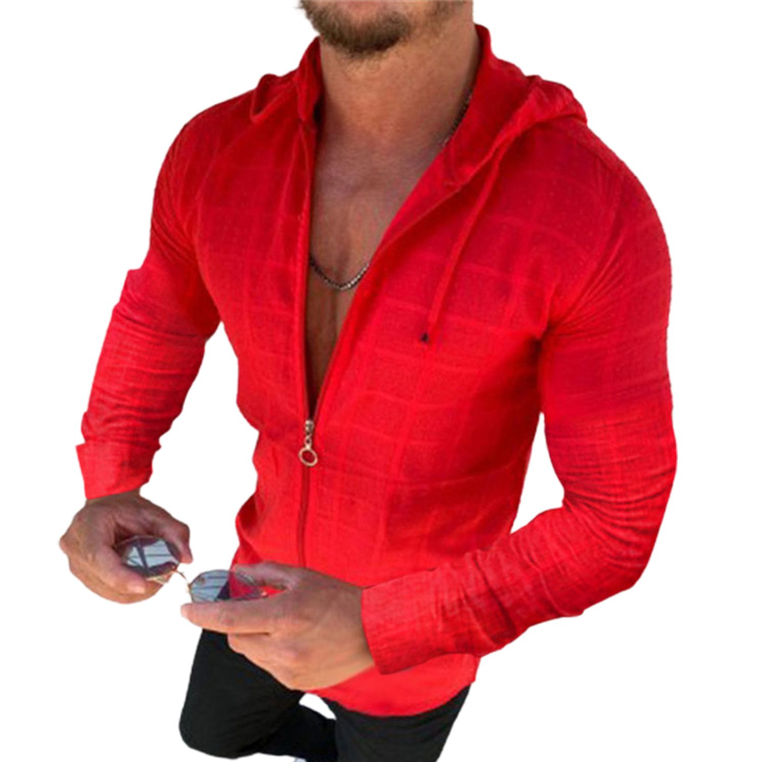 Men Tops Wearable Smooth Zipper Deisgn Spring T-shirt