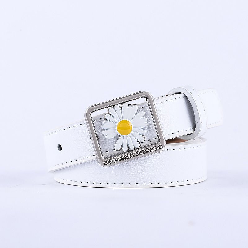 Loldeal New Style Small Daisy Belt Woman Imitation Leather Casual Solid Color Alloy Pin Buckle 110CM