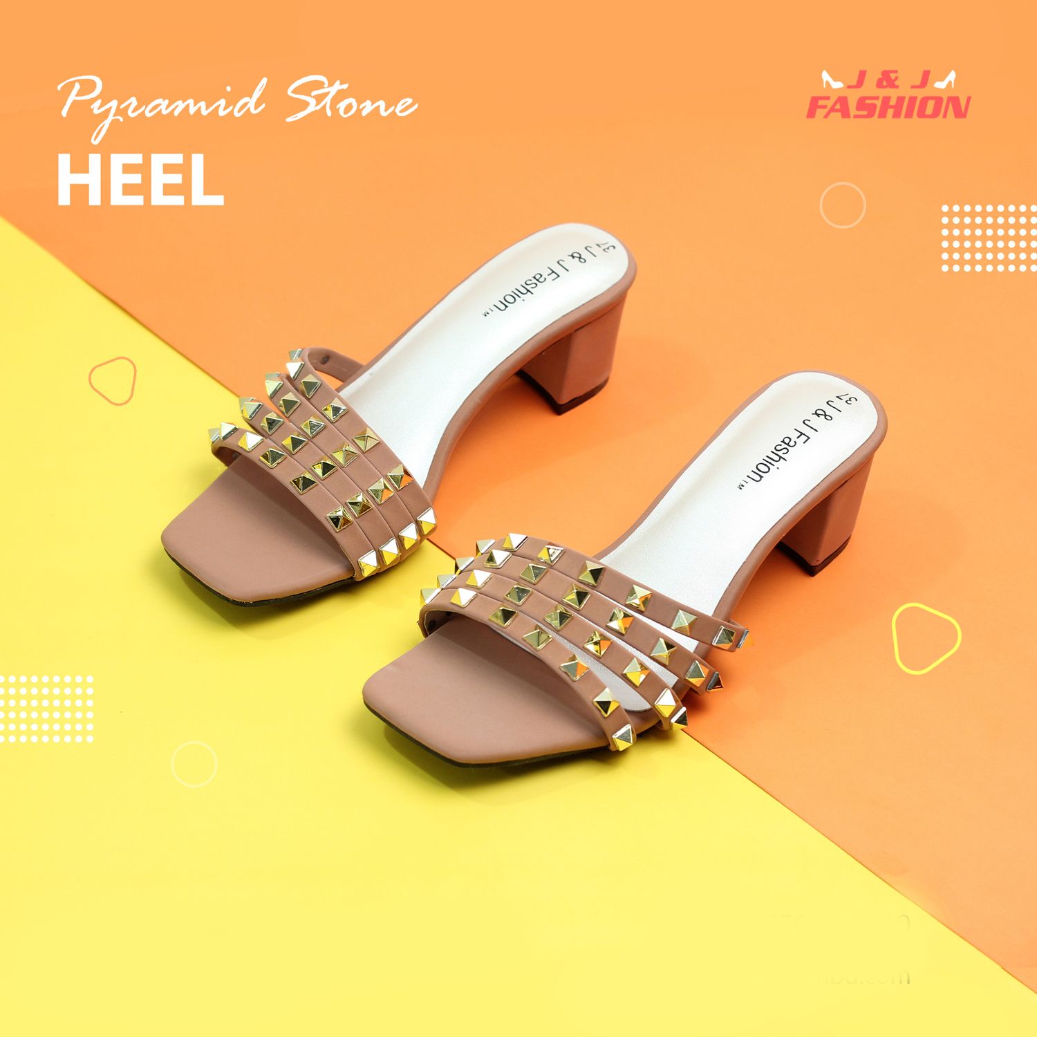 Pyramid Stone Work Heel Shoes