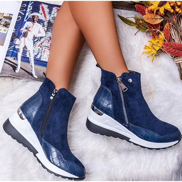 Women Warm Plush Winter Boots Casual Zipper Ankle Boots Waterproof High Top Platform Slope Heel Sneakers