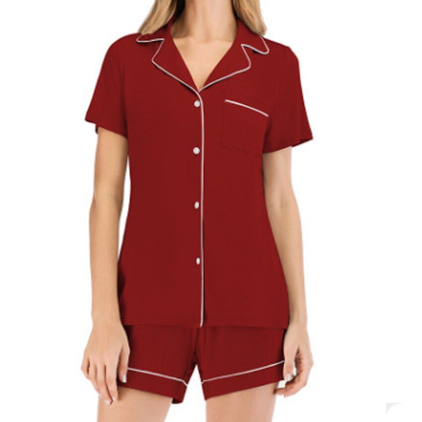 Modal Cotton Soft Sleepwear Set for Women Notch Collar Palm Leaf Pure Color Short Long Sleeve Single ed Lounge Pajamas PJs