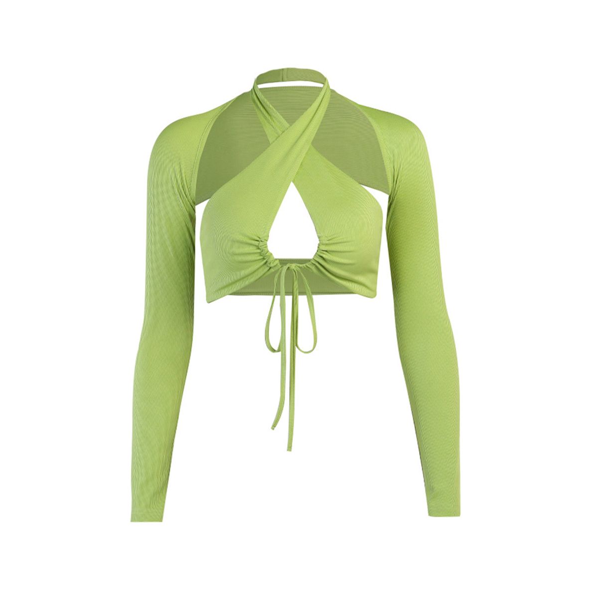 Women's Halter Crop Tank Tops, Sleeveless Tie Up Rib Knit Camisole + Shawl Arm Sleeve