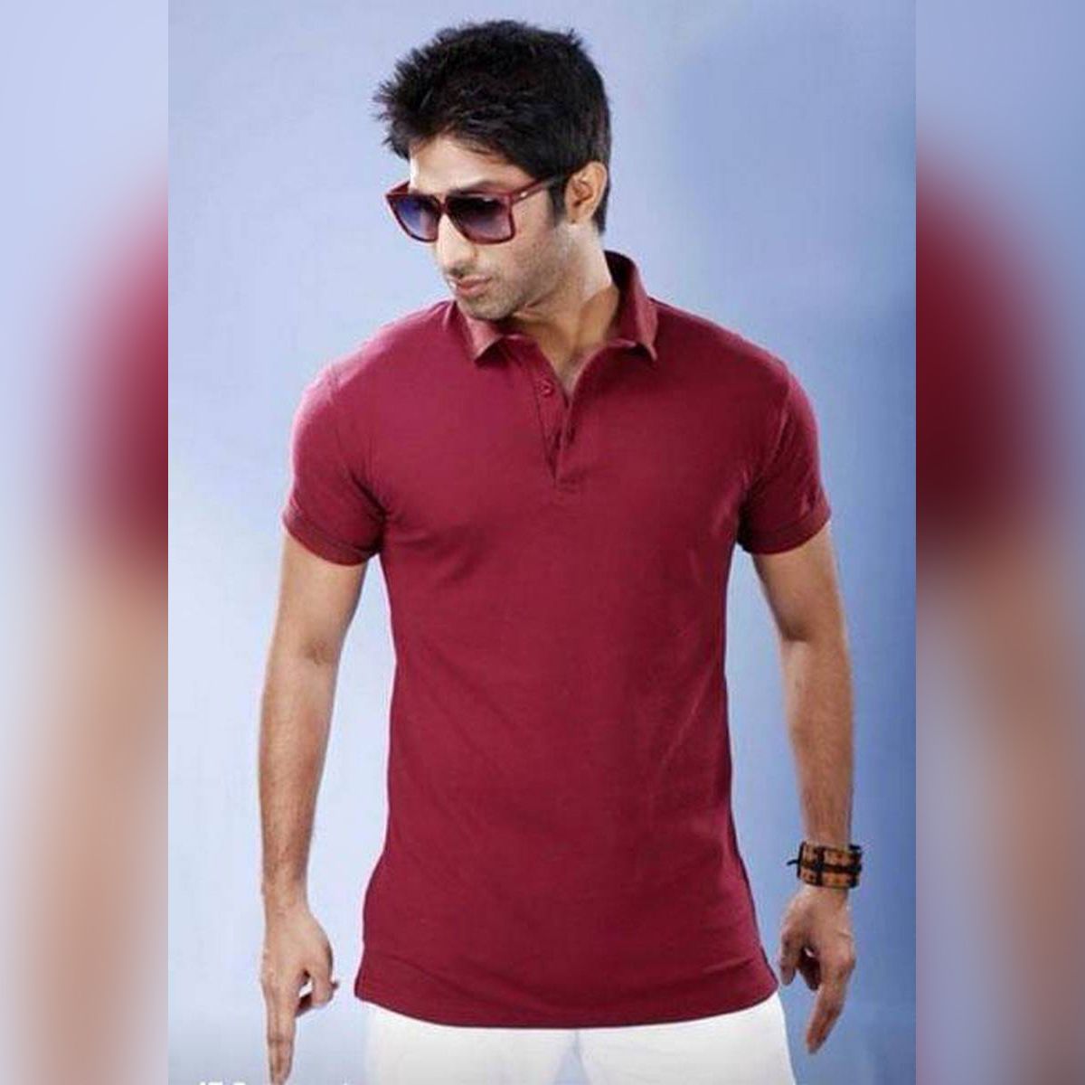 Beige Cotton Polo T-shirt for Men