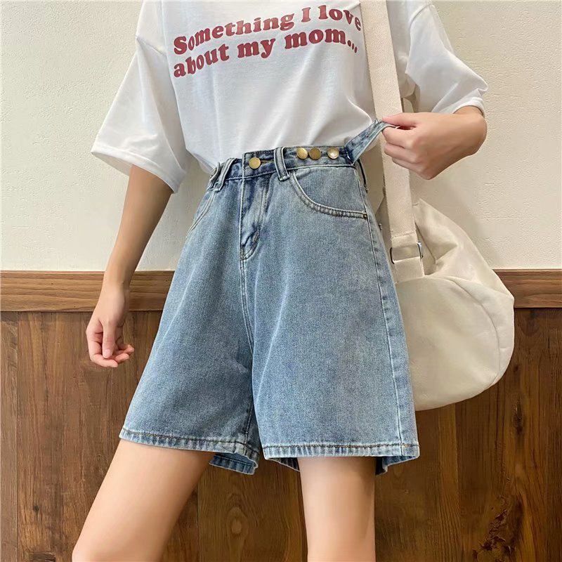 Shorts Women Denim Wide-leg Loose Large Size Retro Adjusted-waist Buttons Washed All-match Streetwear Ulzzang Summer Womens