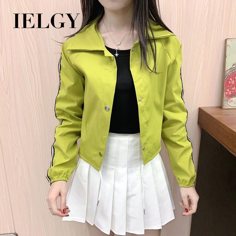 IELGY Korean loose drawstring shirt short coat female retro Hong Kong flavor long sleeve Korean jacket top