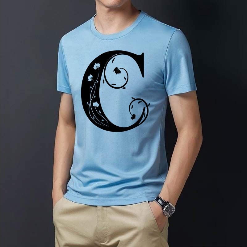 Alphabet Letters A To Z Skyblue Color T-Shirt For Men'S - T Shirt For Man - T Sirt