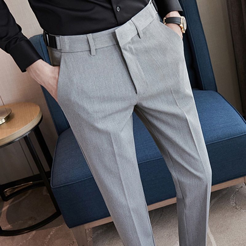 Pantalon Homme Autumn Winter Thick Warm Suit Pants Men Clothing Adjustable Waist Slim Fit Business Formal Wear Office Trousers