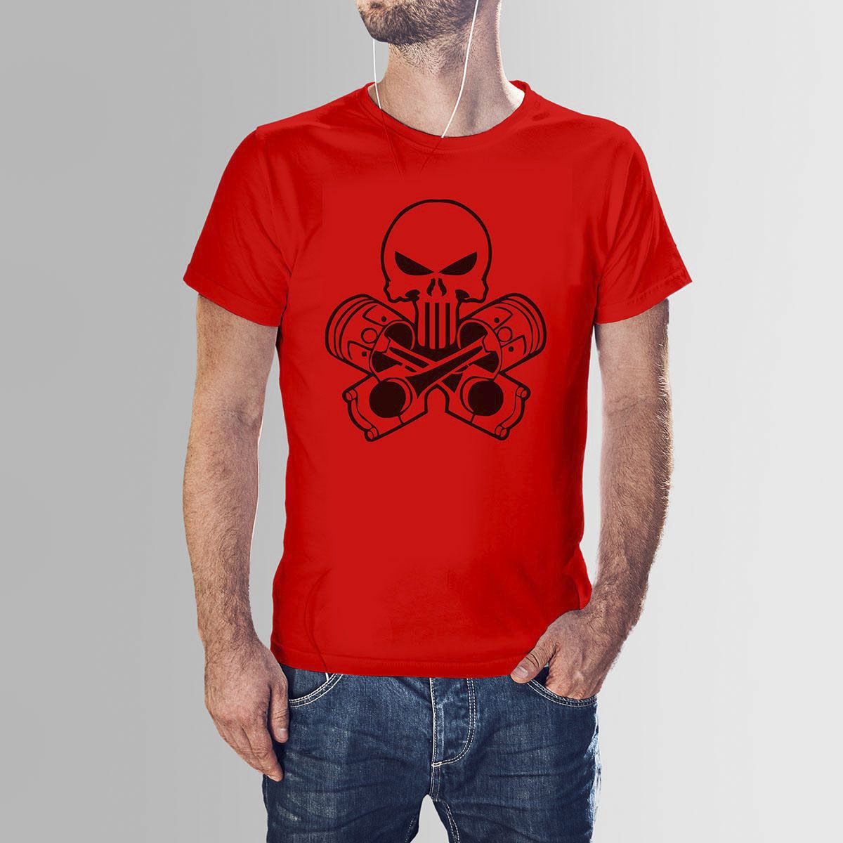 Red Cotton Danger Skull HNH  T-shirt For Men