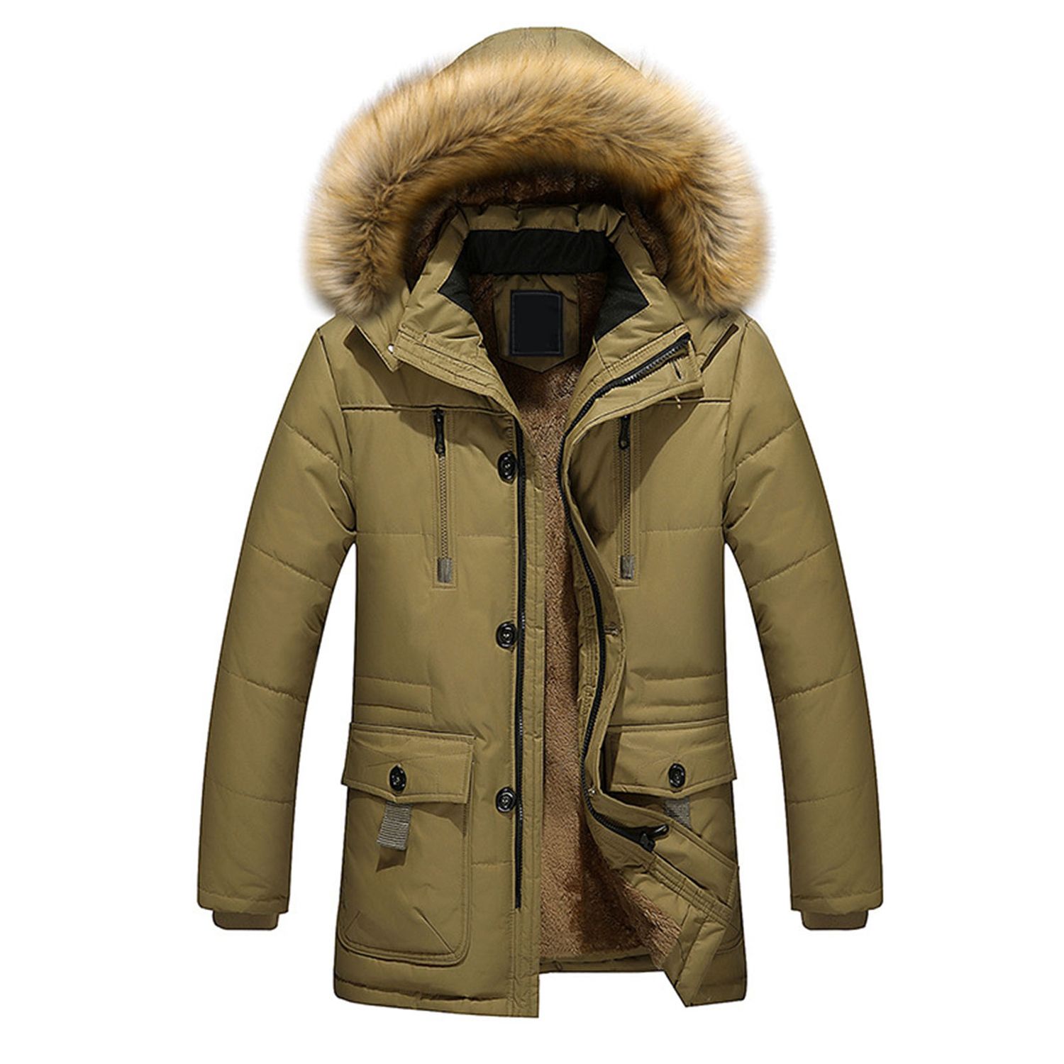 Casual Jacket Stand Collar Plush Hooded Solid Color Padded Jacket