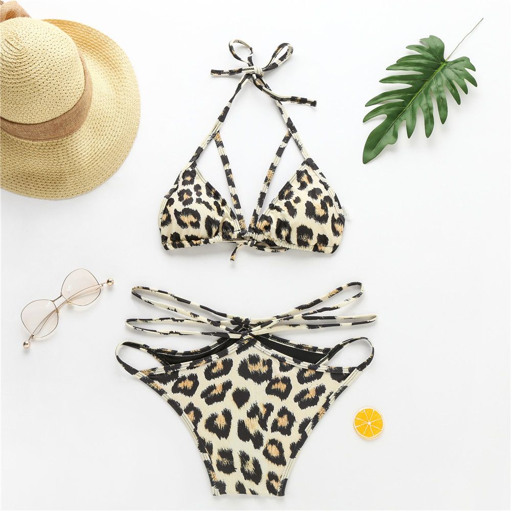 Female Swimwear Two-Piece Swimsuits for Women Strappy Bikini Sets( Leopard/Red, S/M/L)